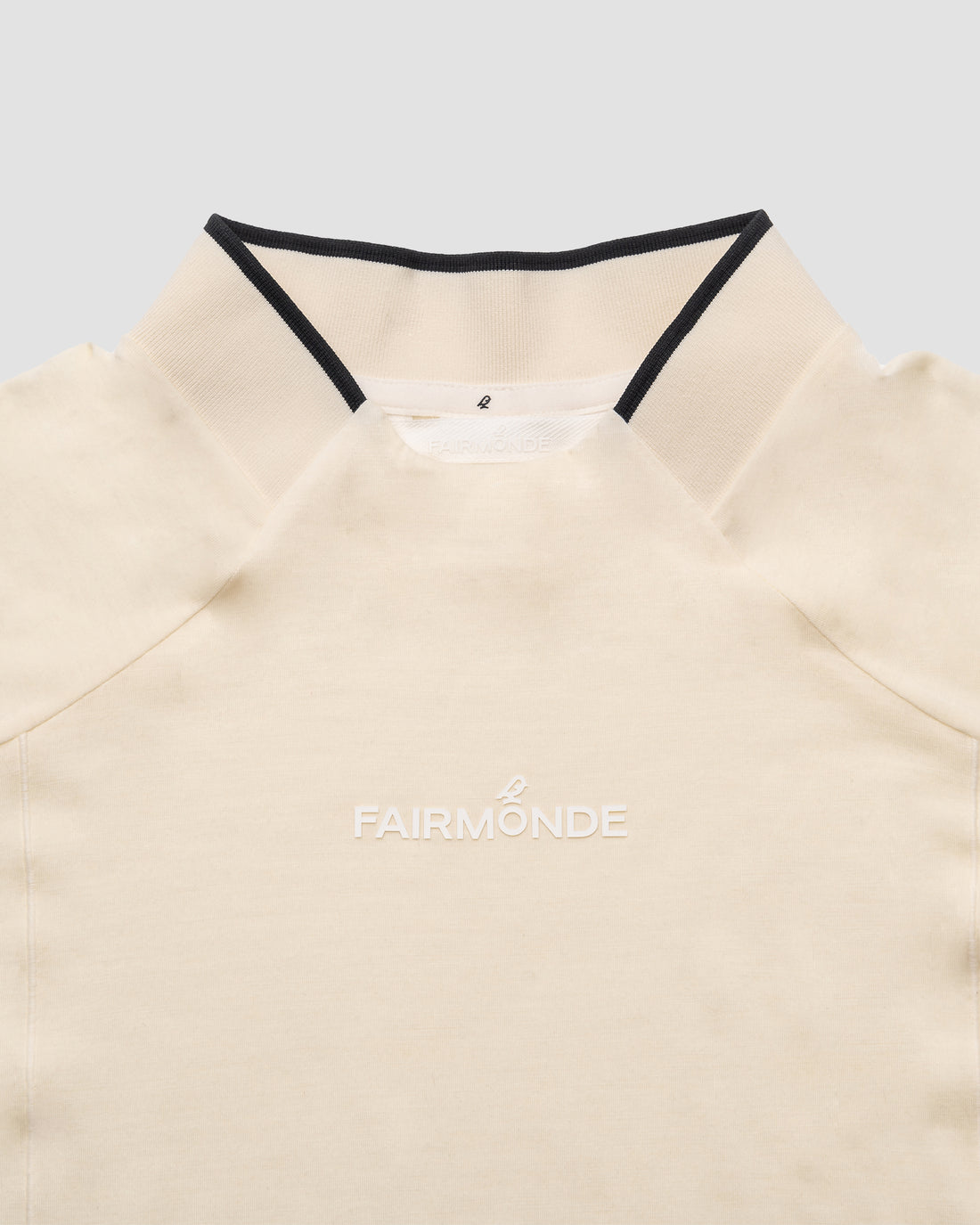 Merino Wool with Ribbed Collar Short Sleeve Mock Neck Tee - Antique White